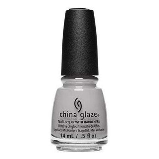 China Glaze light gray nail polish bottle on a white background