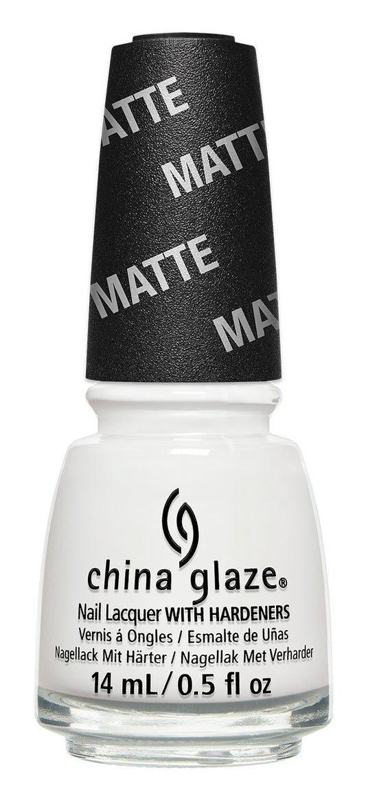 China Glaze matte white nail polish bottle with black cap on a white background