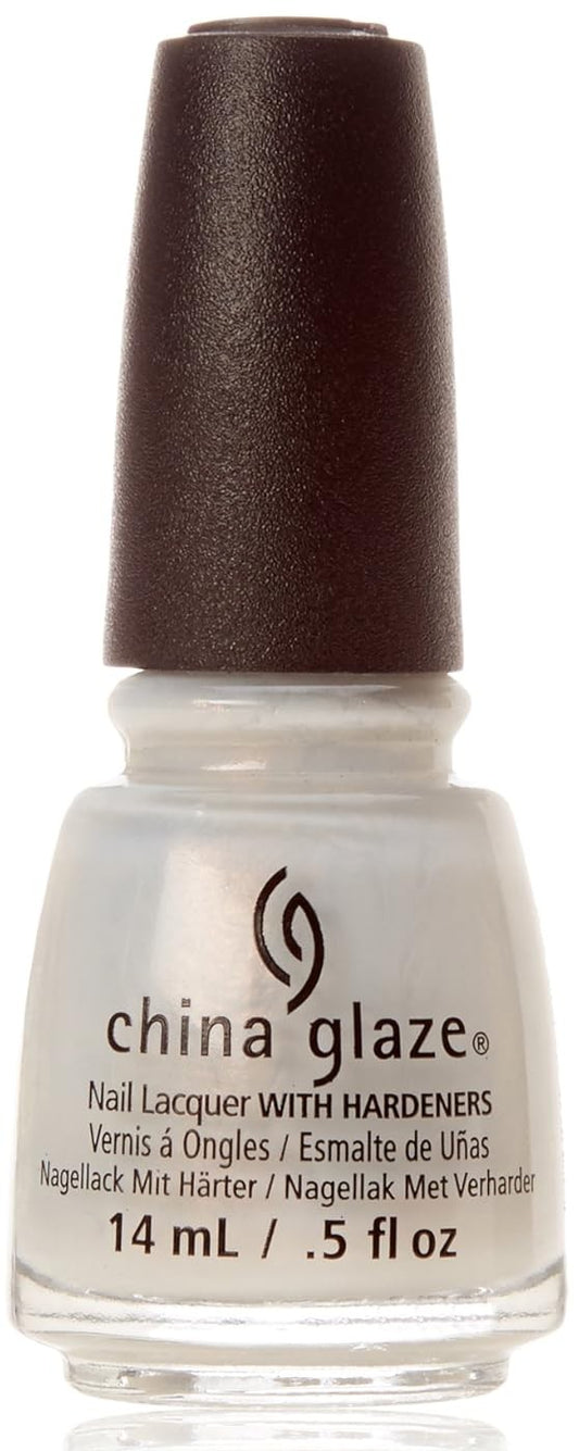 China Glaze white nail polish bottle with black cap on a white background