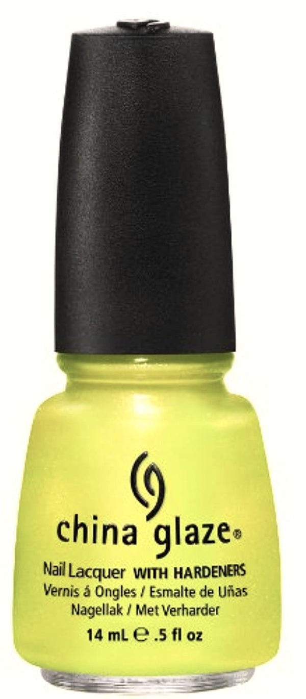 Yellow nail polish bottle with black cap on a white background