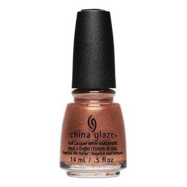 China Glaze copper shimmernail polish bottle with metallic finish on a white background