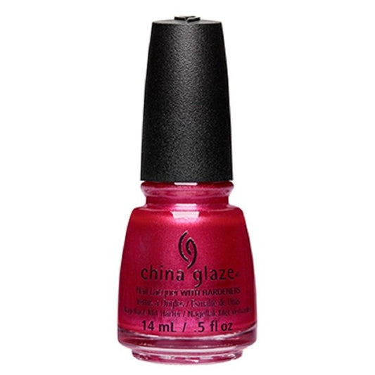 China Glaze magenta pink nail polish bottle with black cap on a white background