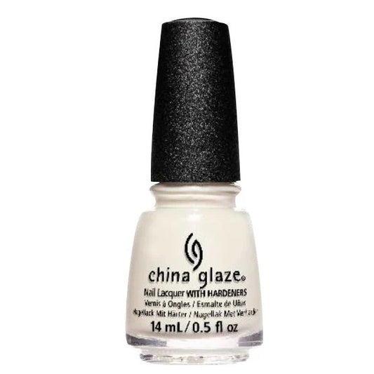China Glaze off white nail polish bottle with black cap on a white background