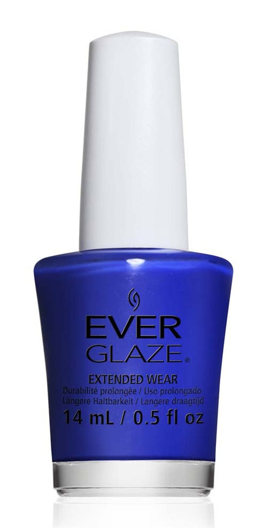Ever Glaze electric blue nail polish bottle white cap on a white background