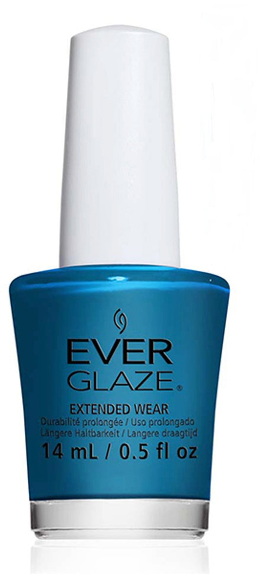 EverGlaze blue nail polish bottle with white cap on a white background