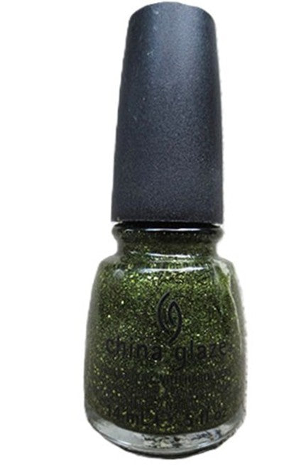 China Glaze green glitter nail polish with black cap on a white background