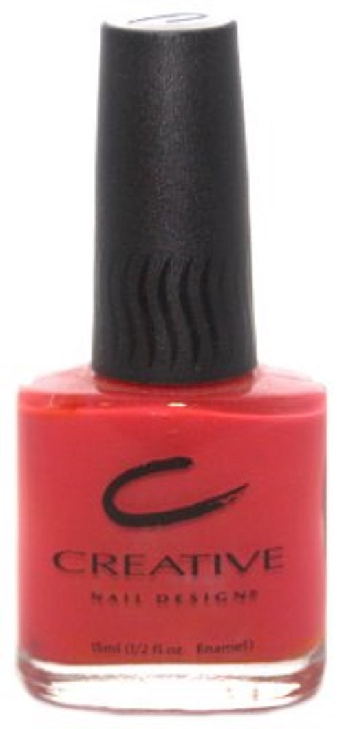 CND red nail polish bottle with black cap on a white background