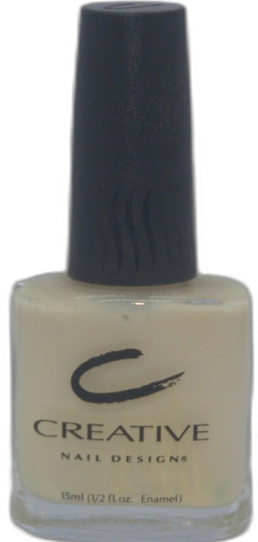 Nail polish bottle with black cap and visible 'Creative Nail Designs' branding on a white background