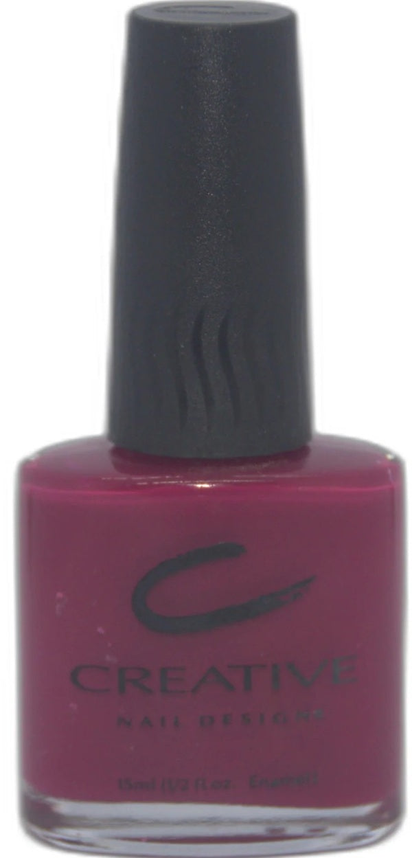 Creative Nail Design red nail polish bottle with black cap on a white background.