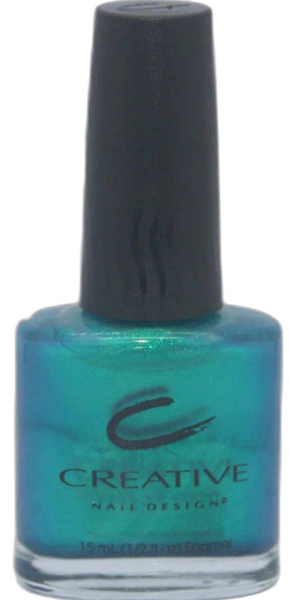 Creative Nail Design turquoise nail polish bottle with black cap on a white background