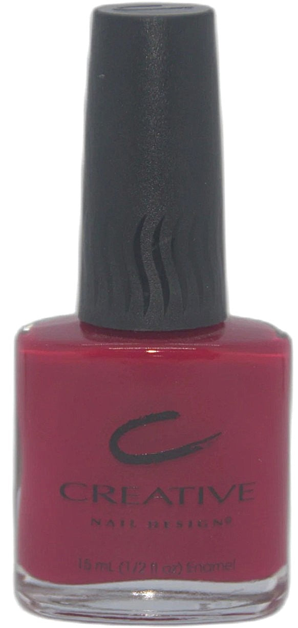 CND red nail polish bottle with black cap on a white background