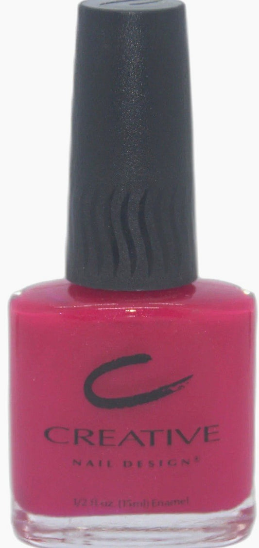 CND red nail polish bottle with black cap on a white background