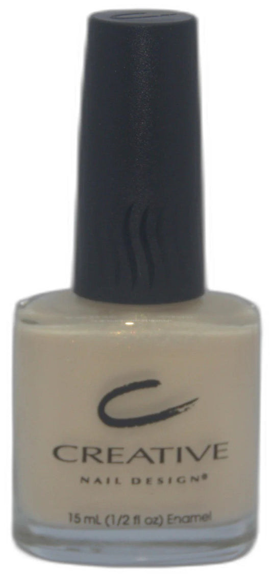 Nail polish bottle with black cap and visible 'Creative Nail Designs' branding on a white background