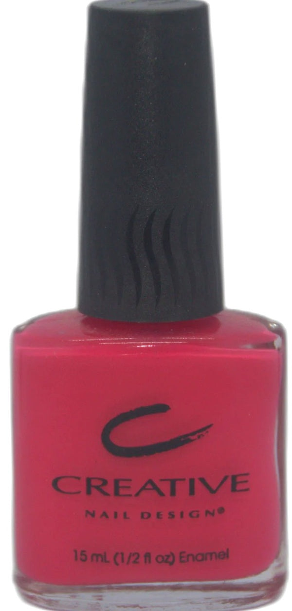 Creative Nail Design pink nail polish bottle with black cap on a white background
