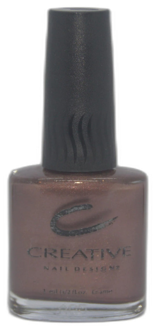 Brown nail polish bottle with black cap and visible brand logo on a white background