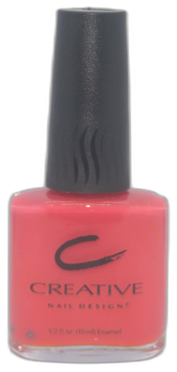 Creative Nail Design pink nail polish bottle with black cap on a white background