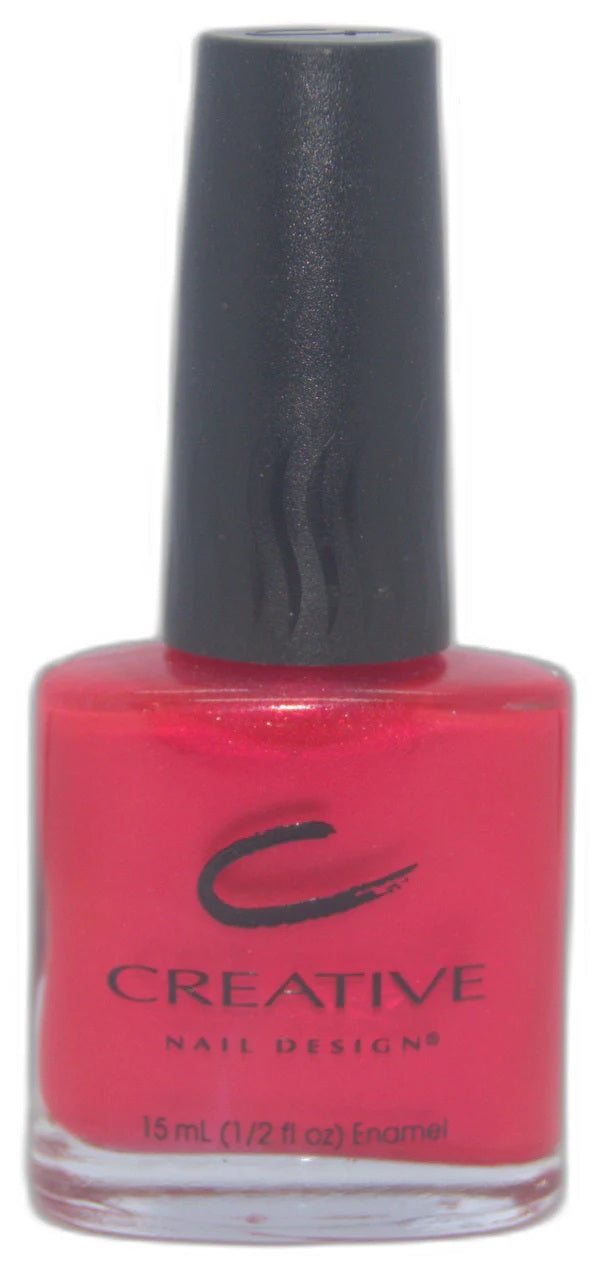 Creative Nail Design red nail polish bottle with black cap on a white background