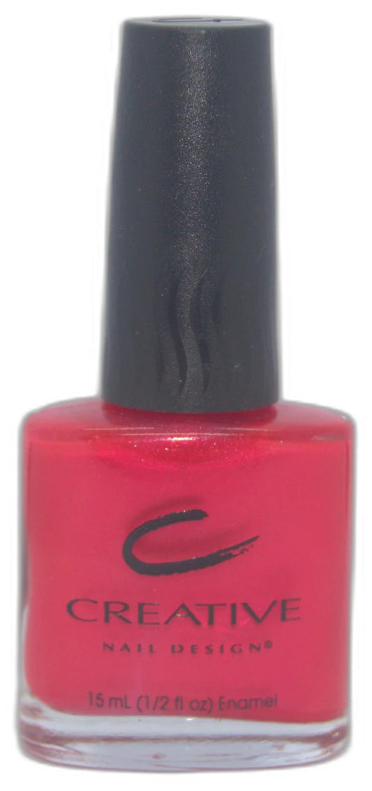 Creative Nail Design red nail polish bottle with black cap on a white background