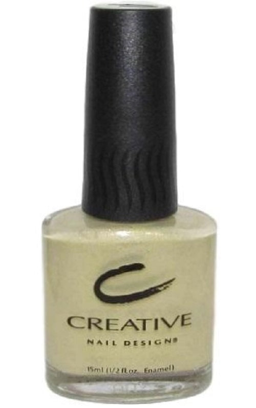 A bottle of Creative Nail Design nail polish in a light gold color with gold shimmer, labeled as 'Light Diffusion 305', with a black cap.