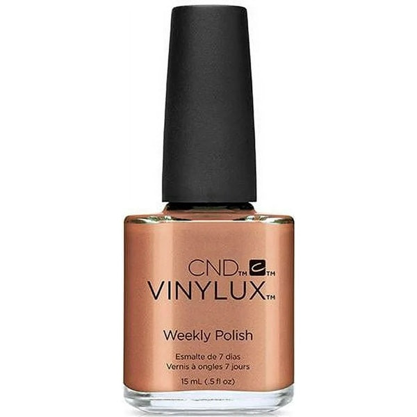 CND Vinylux nail polish bottle with bronze color on a white background