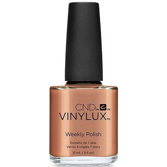 CND Vinylux nail polish bottle with bronze color on a white background