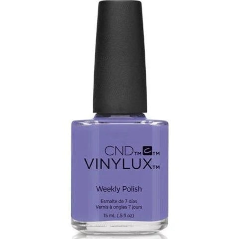 Purple bottle of CND Vinylux nail polish on a white background