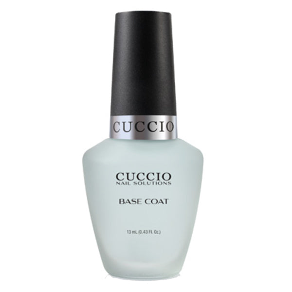 Cuccio nail base coat bottle on a white background