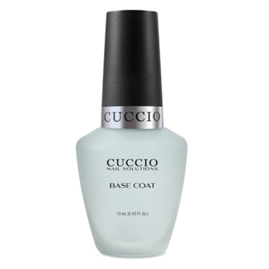 Cuccio nail base coat bottle on a white background