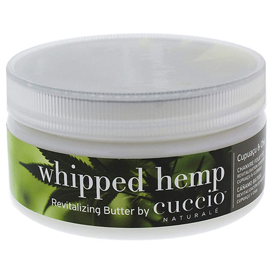 Jar of 'Whipped Hemp Revitalizing Butter by Cuccio' on a white background