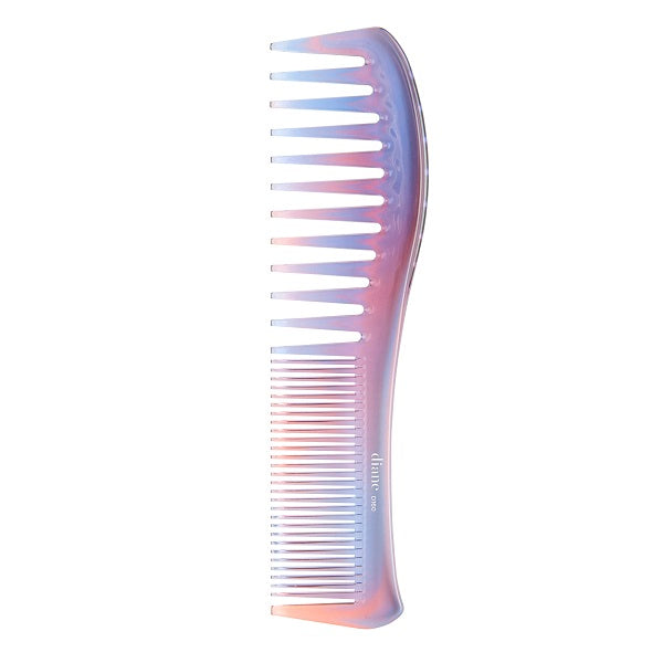A 2-in-1 hair comb with wide and fine teeth, featuring a multicolored design.