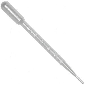 Clear plastic pipette on white background.