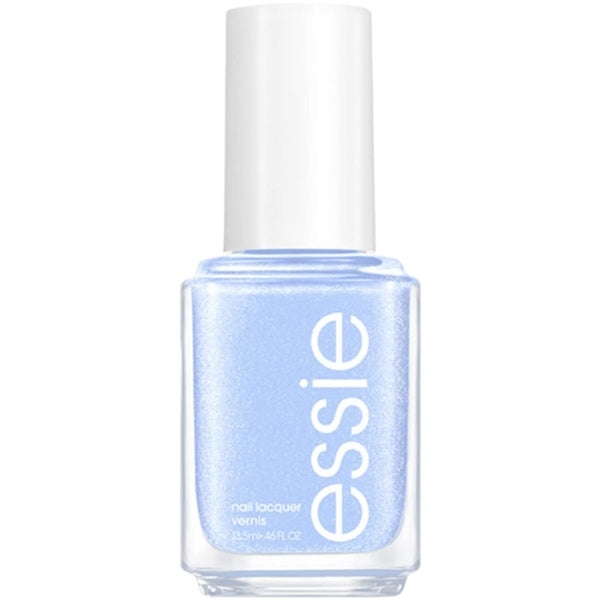 Essie nail polish bottle with a light blue color on a white background