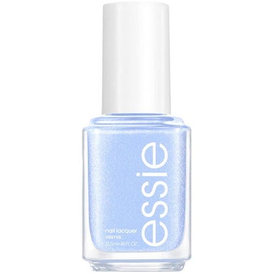 Essie nail polish bottle with a light blue color on a white background