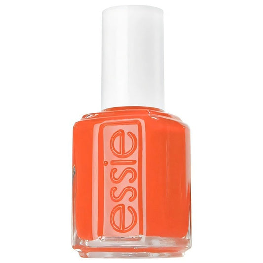 Orange Essie nail polish bottle on a white background