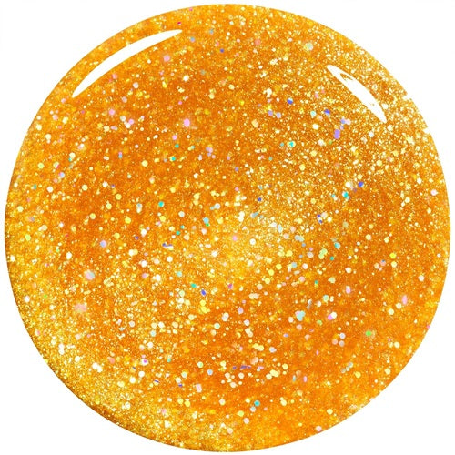 Bronze gold glittery nail polish swatch on a white background