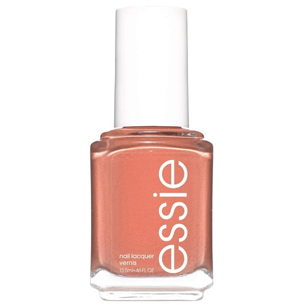 Essie orange nail polish bottle with a white cap on a white background