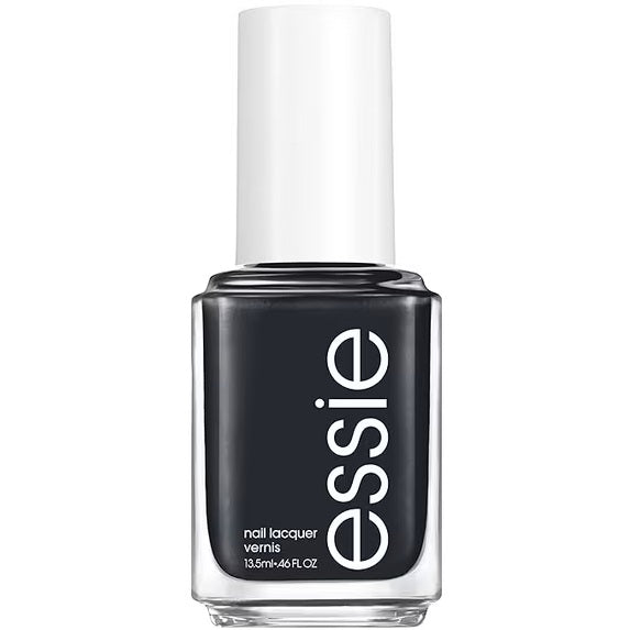 Essie dark gray/black nail polish bottle on a white background