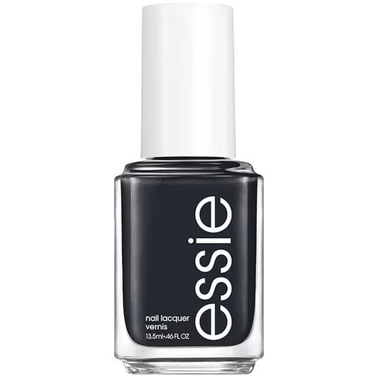 Essie dark gray/black nail polish bottle on a white background