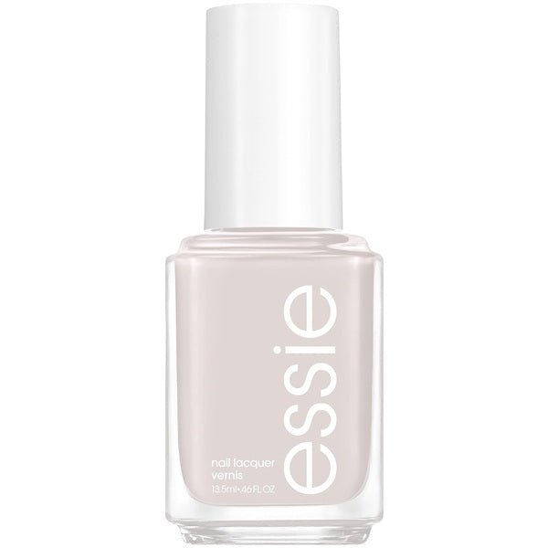 Essie light gray nail polish bottle on a white background