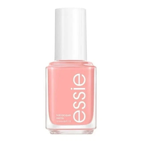 Essie pink nail polish bottle on a white background