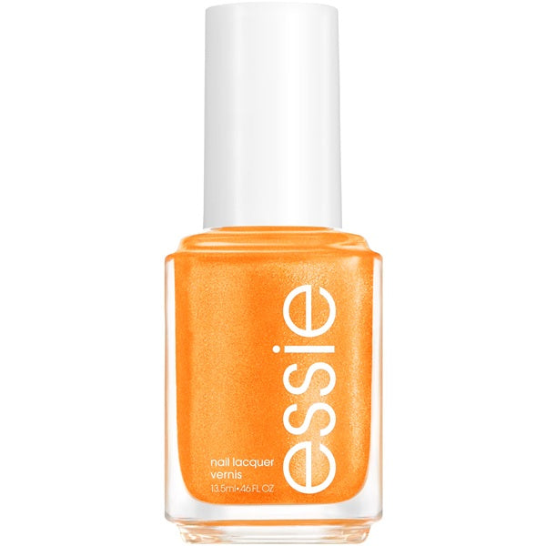 Orange nail polish bottle with 'essie' branding on a white background