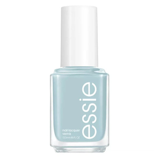 Essie light blue nail polish bottle on a white background