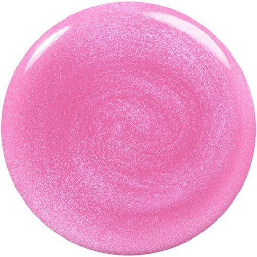 Close-up of a pink shimmery nail polish swatch on a white background