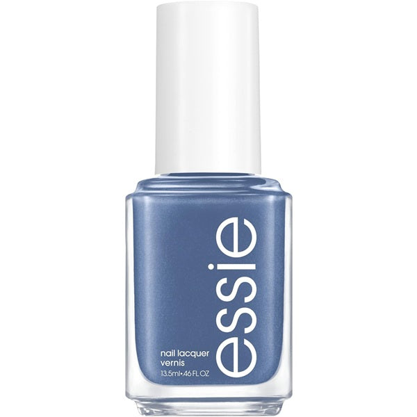 Essie nail polish bottle with blue color on a white background