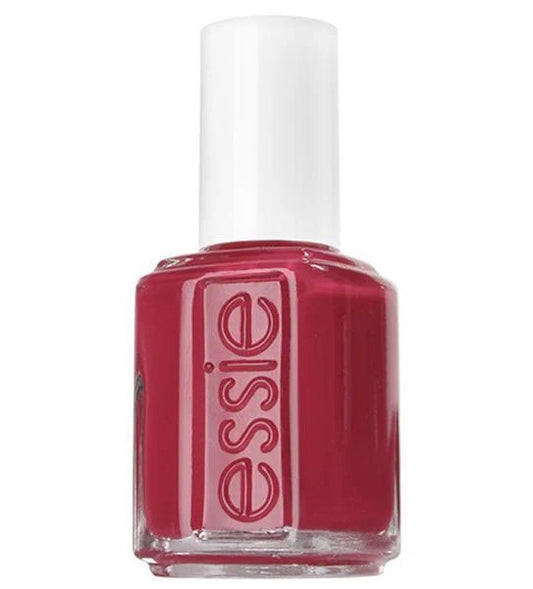 Essie red nail polish bottle with white cap on a white background