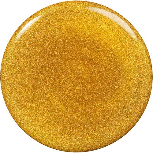 Gold shimmery nail polish swatch on a white background