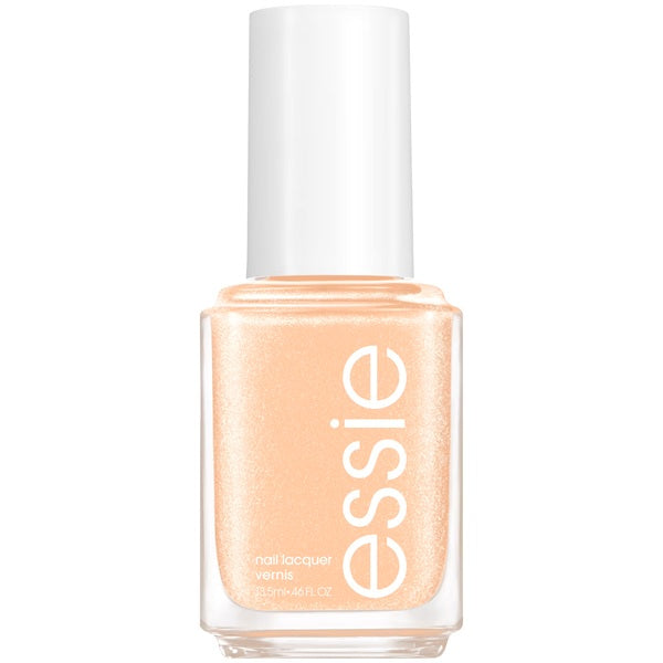 Essie light champagne gold nail polish bottle with white cap.