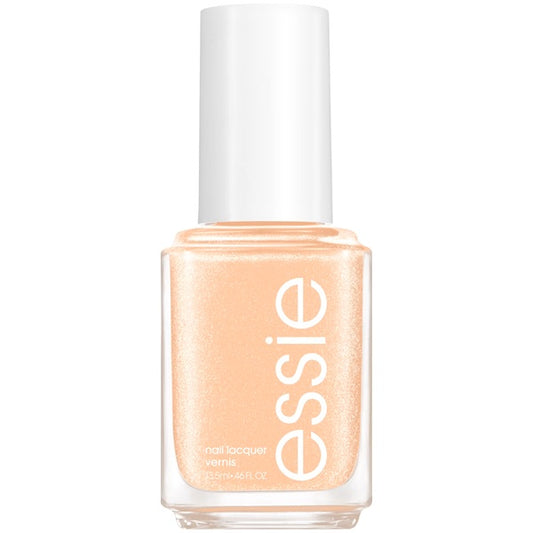 Essie light champagne gold nail polish bottle with white cap.