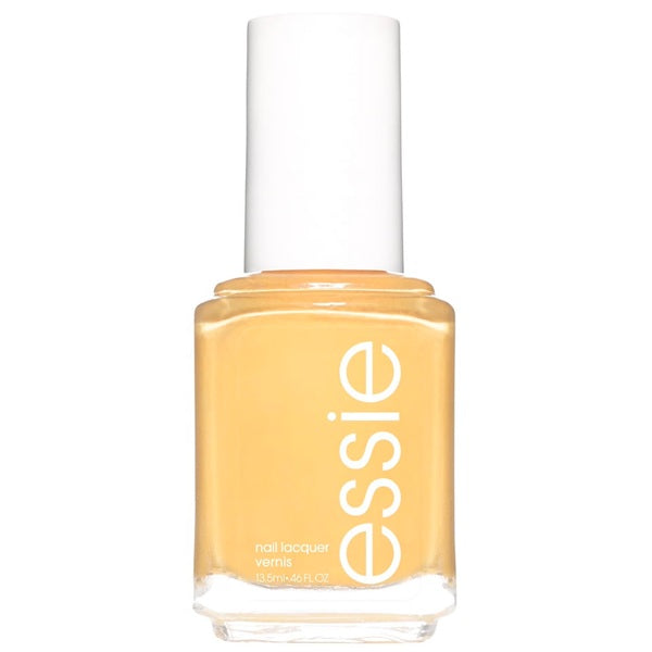 Essie yellow nail polish bottle on a white background