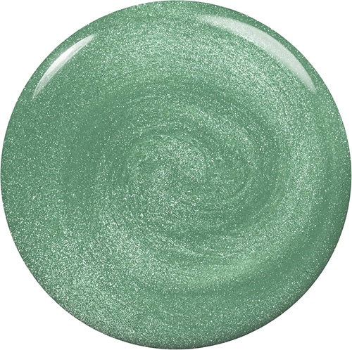 Green shimmer nail polish swatch on a white background
